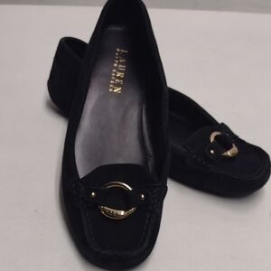Ralp Lauren Black Loafers Suede with Gold Buckle